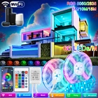 5 м-15 м 60 Светодиодный одовм WIFI Светодиодная лента s RGB Светодиодная лампа 5050 SMD 2835 Гибкая Водонепроницаемая лента диод Alexa управление телефоном адаптер постоянного тока