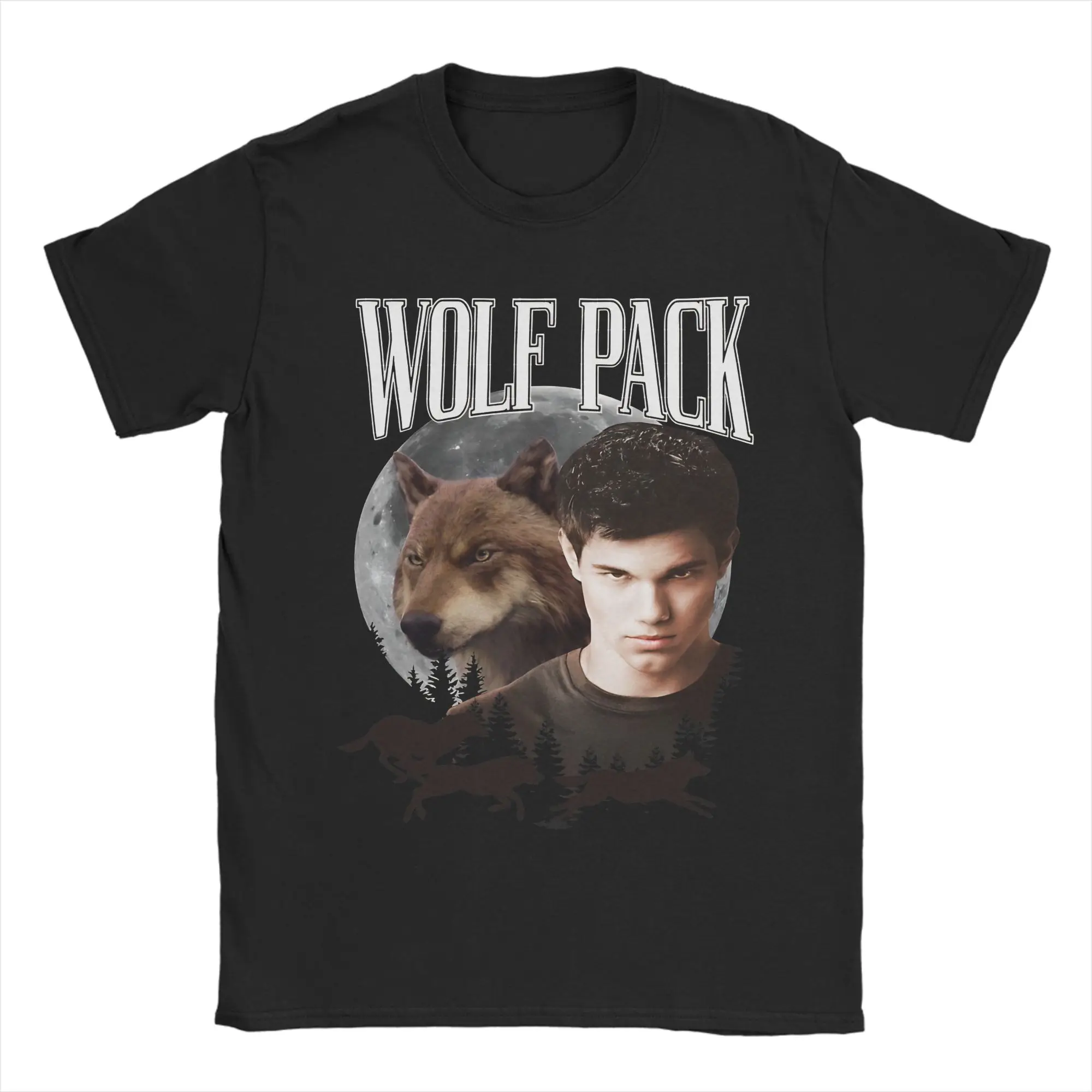 Фото Футболка из хлопка Twílíght Saga Jacob Wolf Pack для мужчин, летняя, в стиле Y2K, с круглым вырезом, трендовая, оверсайз, свободного кроя №1