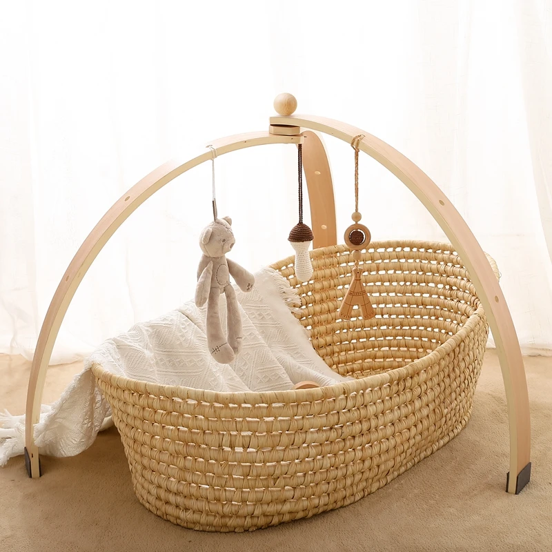 1set Wooden Baby Gym Triangular Curved Shape Foldable Play Gym Frame Activity Gym Hanging Bar Baby Room Decorations Toy Gifts