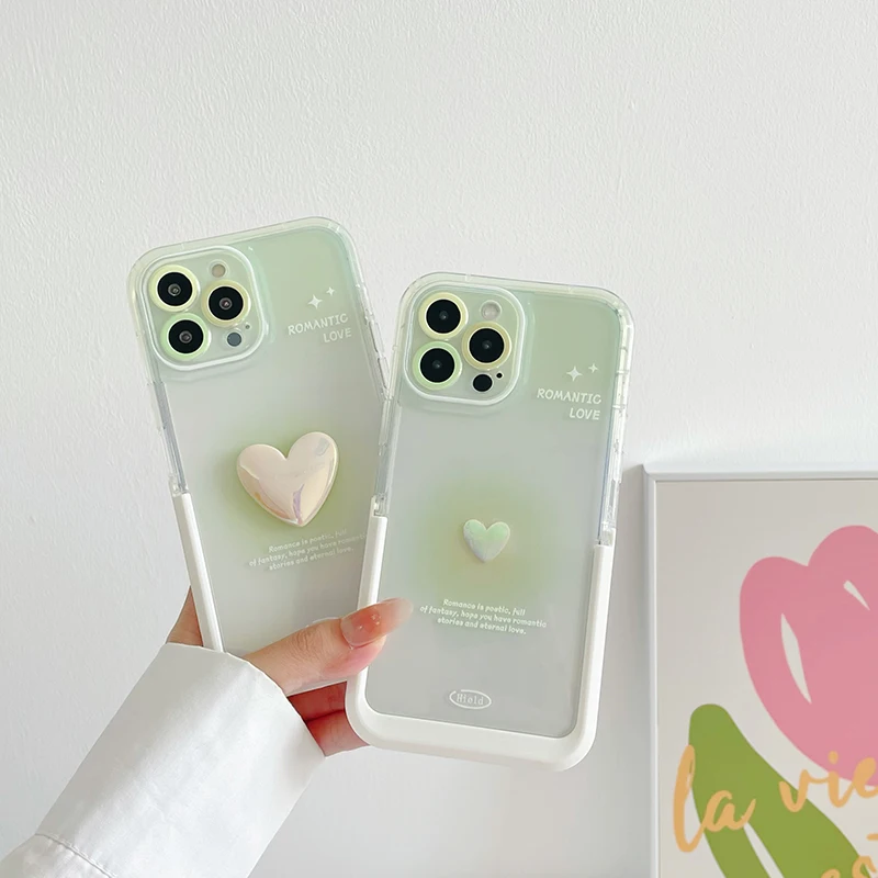 Green Smudged Love Bracket Phone Case With Holder for iPhone 11 12 13 14 Pro Max Case iPhone 12 13 14 Pro Soft Cover