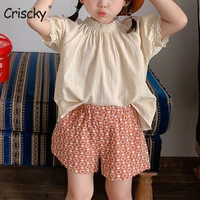criscky spring summer baby girls blouses kids o neck lace solid color shirt teen girls short sleeve tops teenager blouse