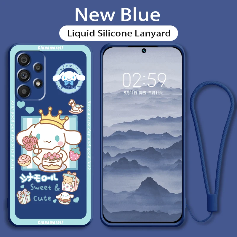 

Phone Case For Samsung A73 A53 A33 A52 A32 A23 A22 A71 A51 A21S A03S A50 A30 5G Kulomi Cinnamoroll Cute Art Liquid Rope Cover