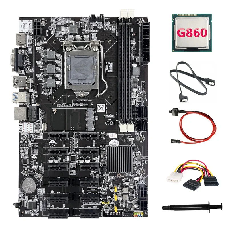 

Материнская плата B75 ETH для майнинга, 12 PCIE + G860 CPU + 4-контактный кабель SATA + кабель переключателя + материнская плата с термопастой BTC