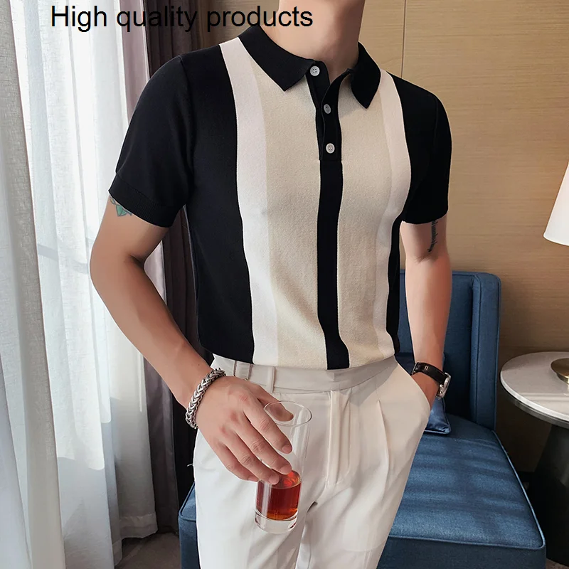 

Рубашка-поло мужская Трикотажная в полоску, с отворотом, 3XL