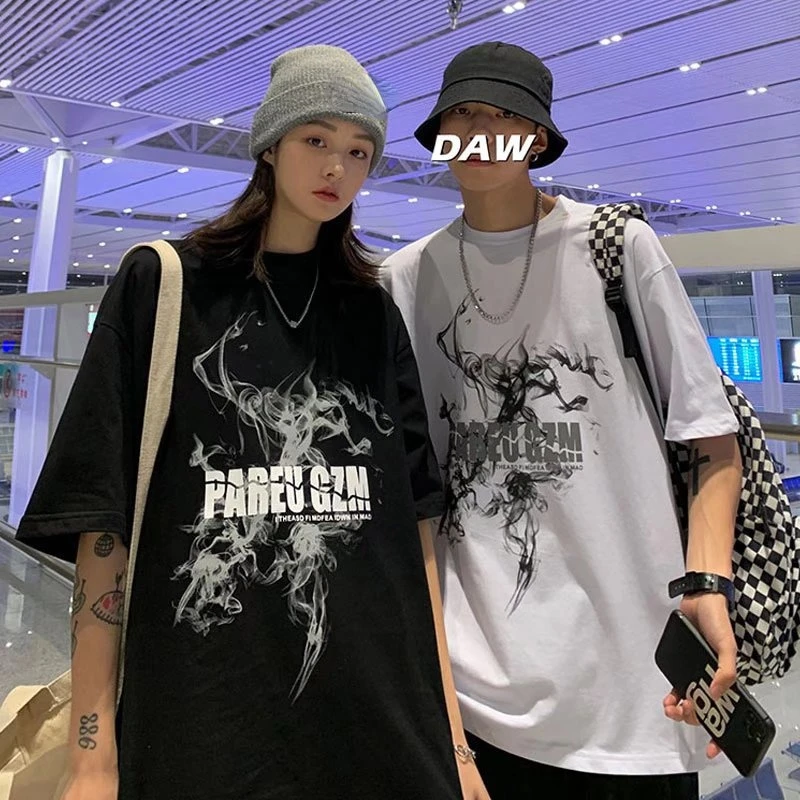 

Summer Black T Shirt Man Kpop Oversized T-shirt Women Men's Cotton Japan Style Short Coldplay Clothing Cool Streetwear M-3xl
