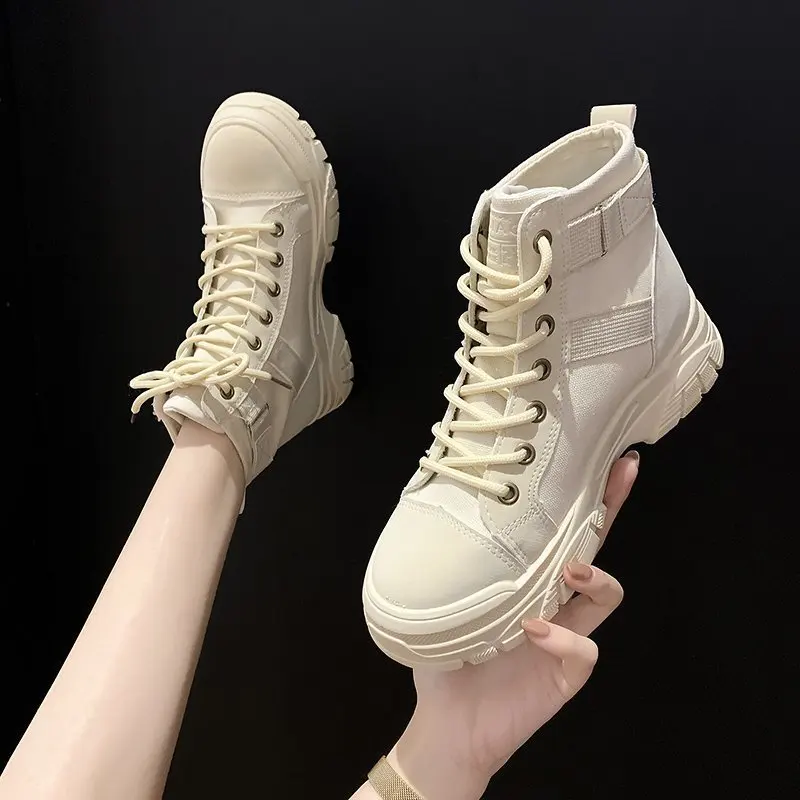 2020  Boots for Women Shoes Female British Style Flat Platform Ankle Boots  Motorcycle Boot Feminine Work Booties