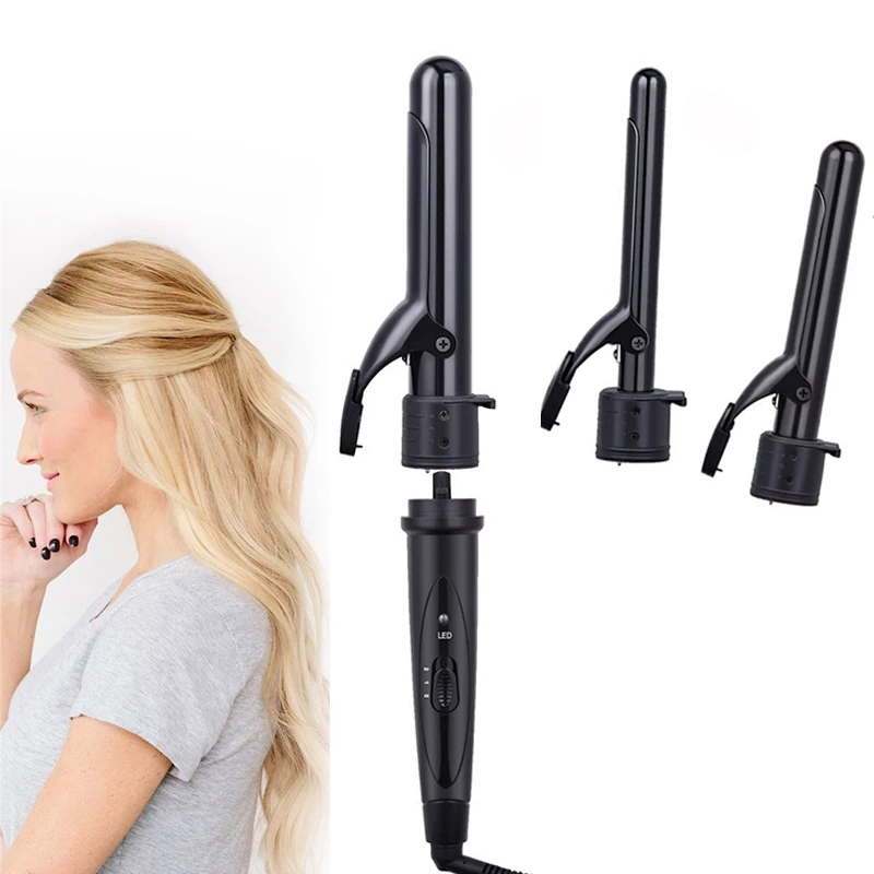 

Curling Iron Hair 3 In 1 Curling Wand Interchangeable Rotating Hair Curler Spiral Wand And Normal Barrel