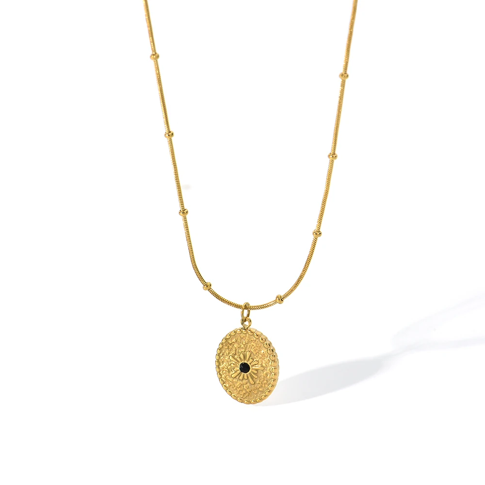 Rivca newest fashion stainless steel moon pendant necklace Gold Plated Chain Trendy charm choker for women jewelry wholesale