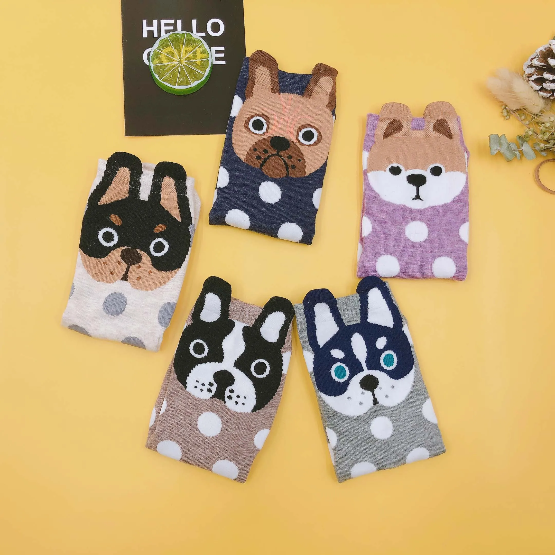 

Носки женские, хлопковые, весна-осень, в горошек