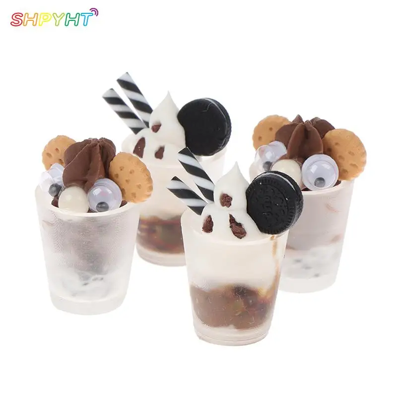 

2PCS Mini Chocolate Ice Cream Cups Model Miniature Drinks Pretend Play Mini Food Doll Accessories Fit Play House Toy Dollhouse