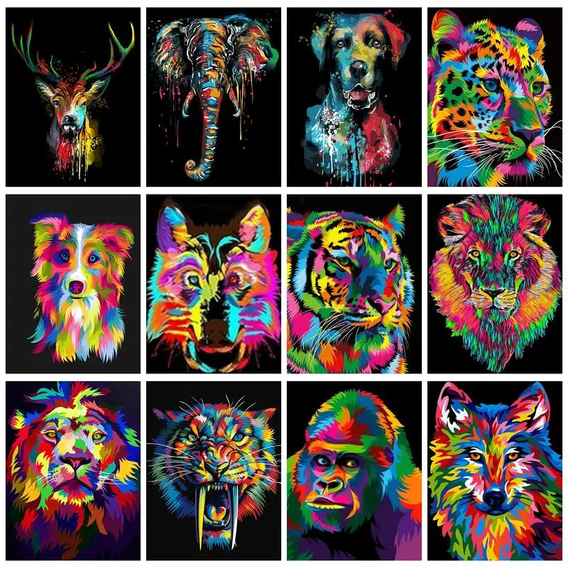 

PhotoCustom Painting By Numbers Colorful Animals With Frame HandPainted Picture Numbers Home Decor Gift Canvas Drawing