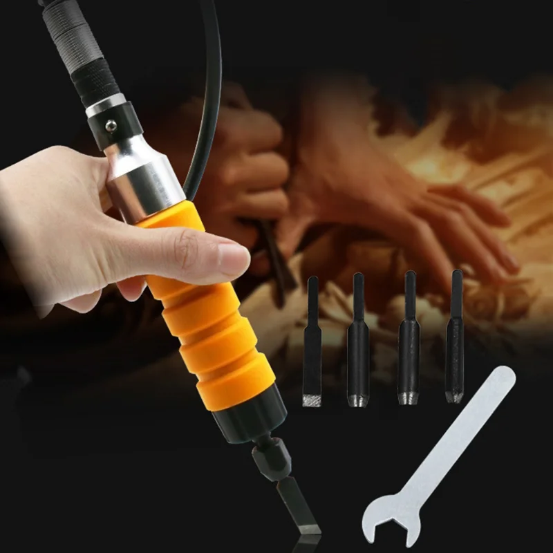 

1pcs Carving Tool Set Furniture Wood Carving Tool Electric Chisel+5 Carving Tips Wrench Flexible Flex Shaft Wood Chisel Carving