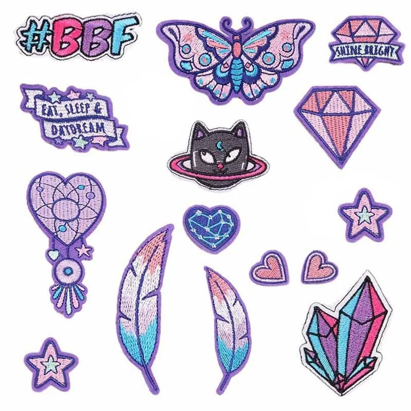 

15Pcs/set Purple Diamond Butterfly Iron on Patches Embroidery Applique Patches for Arts Crafts DIY Jeans Jackets Clothing Decor