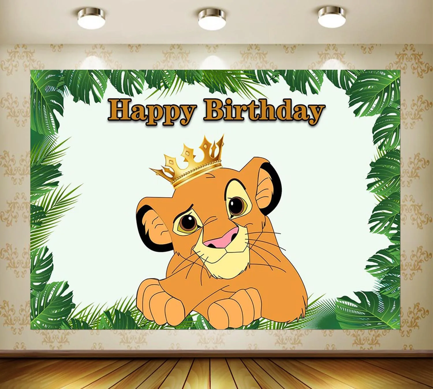 

Cartoon lion leopard tiger forest animal leaf photography background vinyl cloth photo shooting background for kids baby birthda