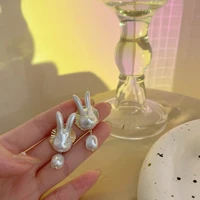 s925 silver needle pearl rabbit earrings female cartoon soft cute earrings simple and cute earrings jewelry stud earrings
