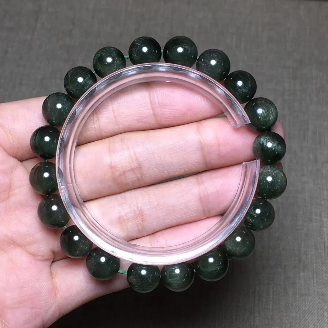 

9mm Natural Green Rutilated Quartz Bracelet Jewelry For Women Lady Men Wealth Love Gift Cat Eye Beads Reiki Crsytal Strands