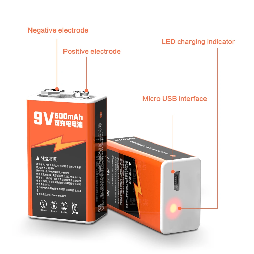Аккумулятор 9 В 700 мАч микро-USB литий-ионный аккумулятор 6F22 для металлоискателя
