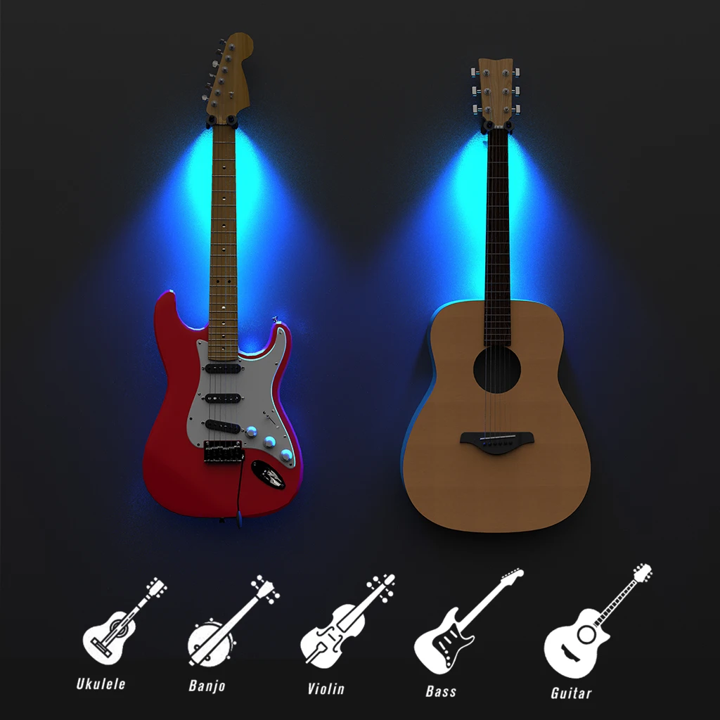 NAOMI 3 Pack Guitar Wall Mount LED Guitar Wall Hanger Guitar Hook Guitar Accessories For Acoustic Electric Bass Guitar Ukulele enlarge