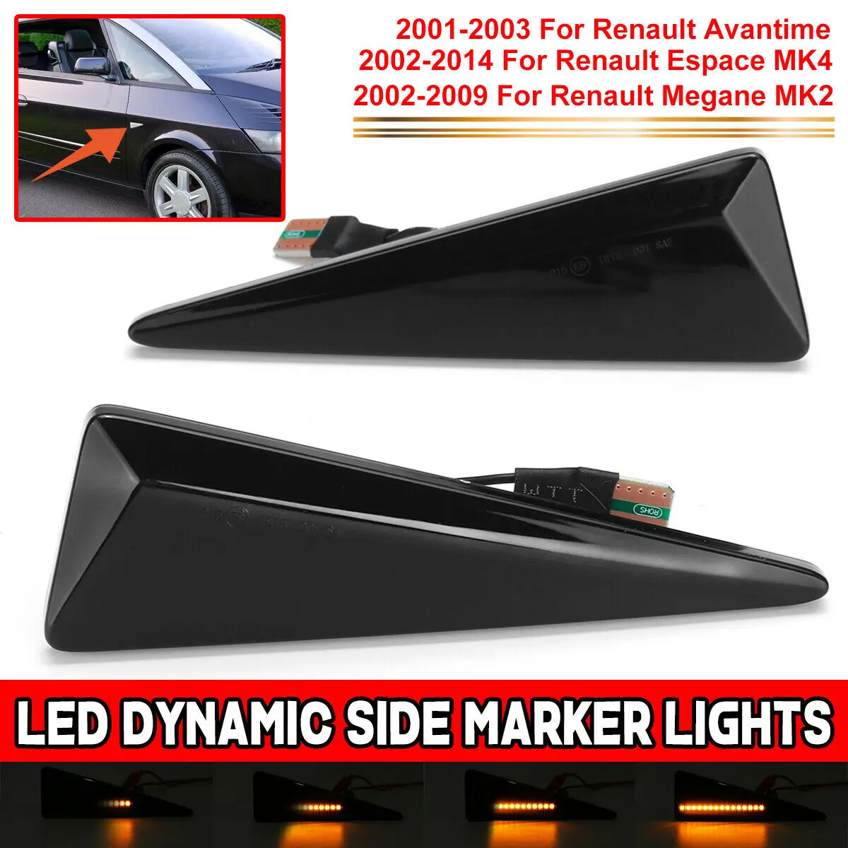 

1pc Dynamic LED Flashing Light Dynamic Direction Indicators Renault Side Marker Lamp Car Light Accessories Lightings 2400Lm 12V