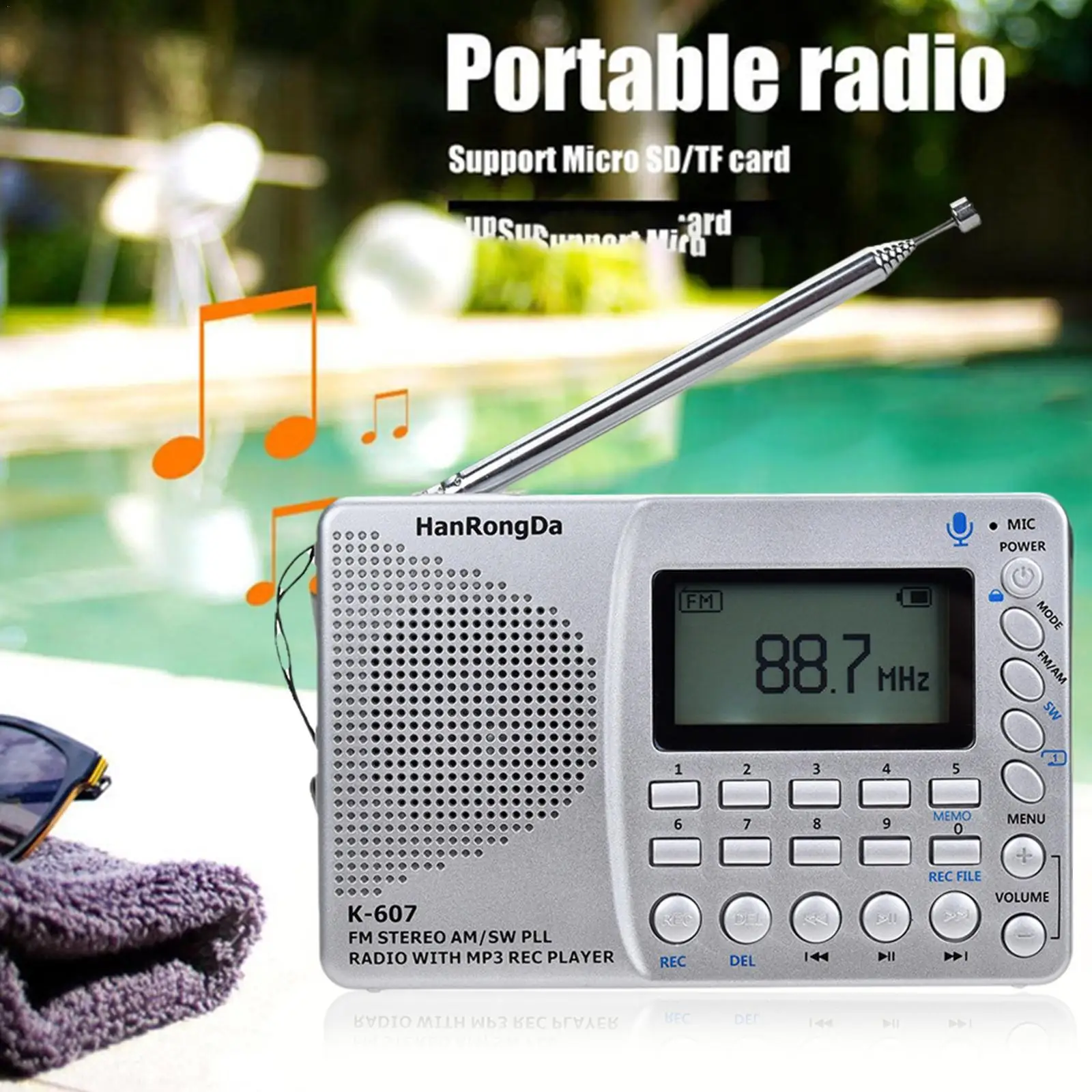 

Radio Receiver With AM FM SW Portable Radio FM Shortwave Speaker Support TF Card Bluetooth USB Digital Recorder