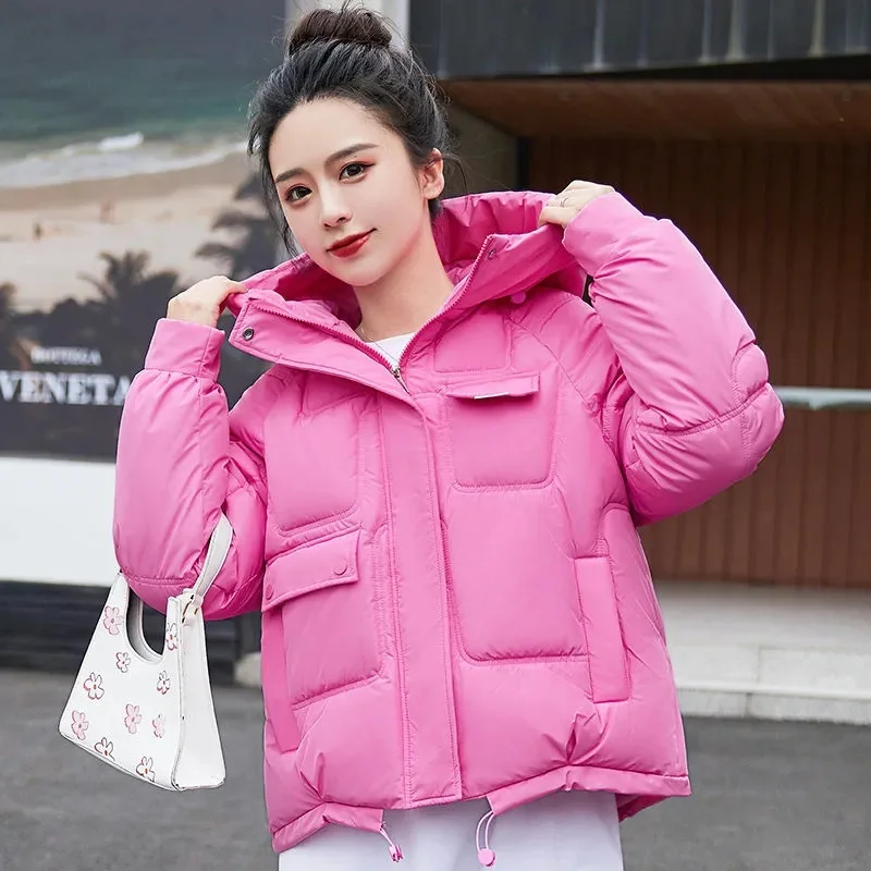 Women's Parka Hooded Padded Female Winter Jacket 2022 Basic Coat Thicken Warm Multiple Pockets Short Outerwear Warm Snow Coats