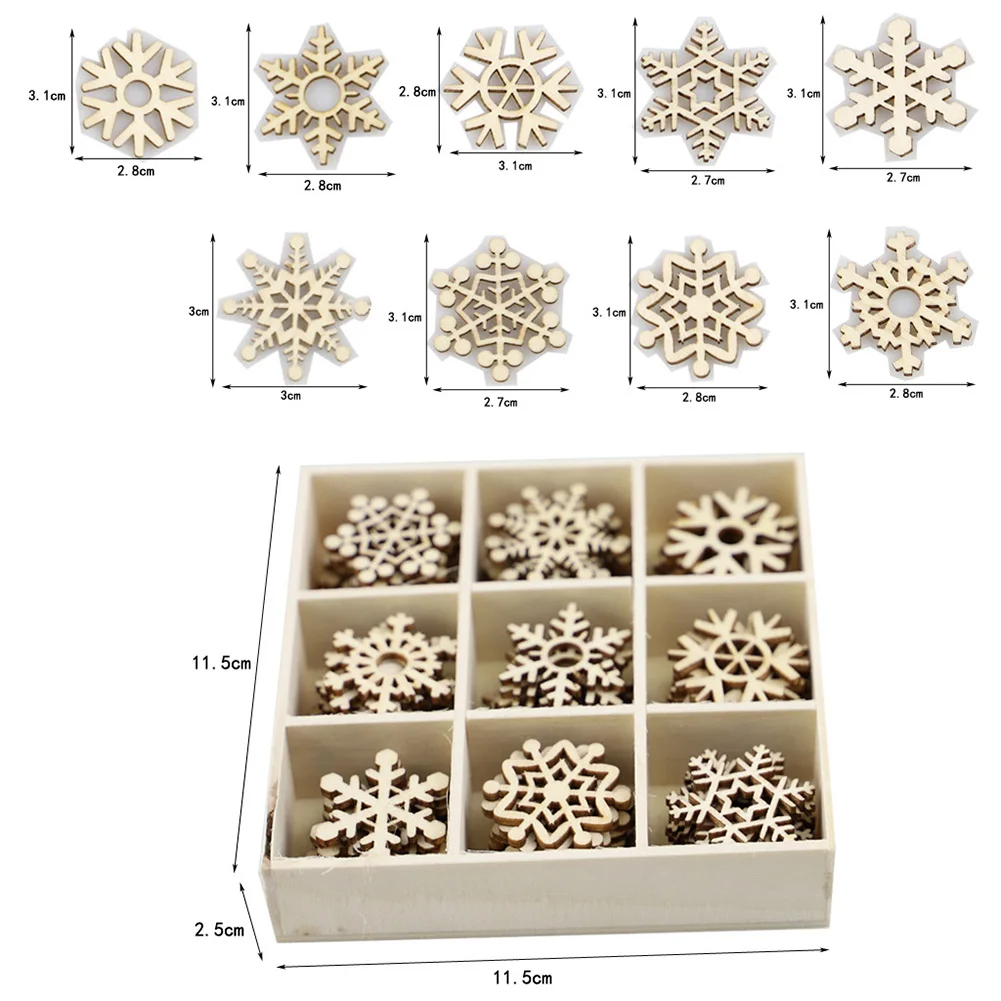 

72 Pcs Snowflakes Christmas Slices Wooden Xmas Tree Decorations 2023 Hanging Pendant Blank DIY Painting Ornaments For Children