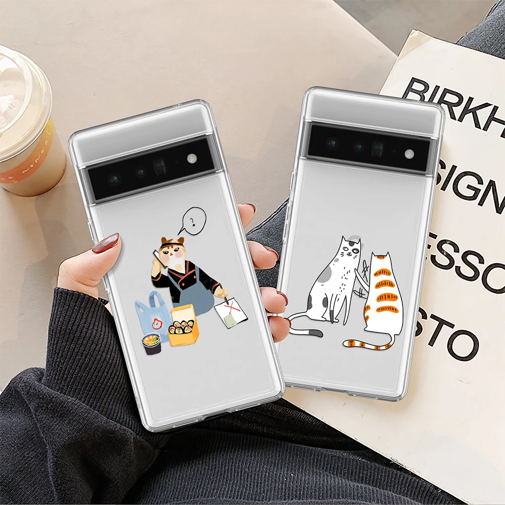

Cute Cat Case for Google Pixel 7a 7Pro 7 6a 6 6Pro 5 5a 5G 4XL 4 2 3XL 2XL 3 3a 3aXL 4a Transparent Soft Silicone Coque Capa