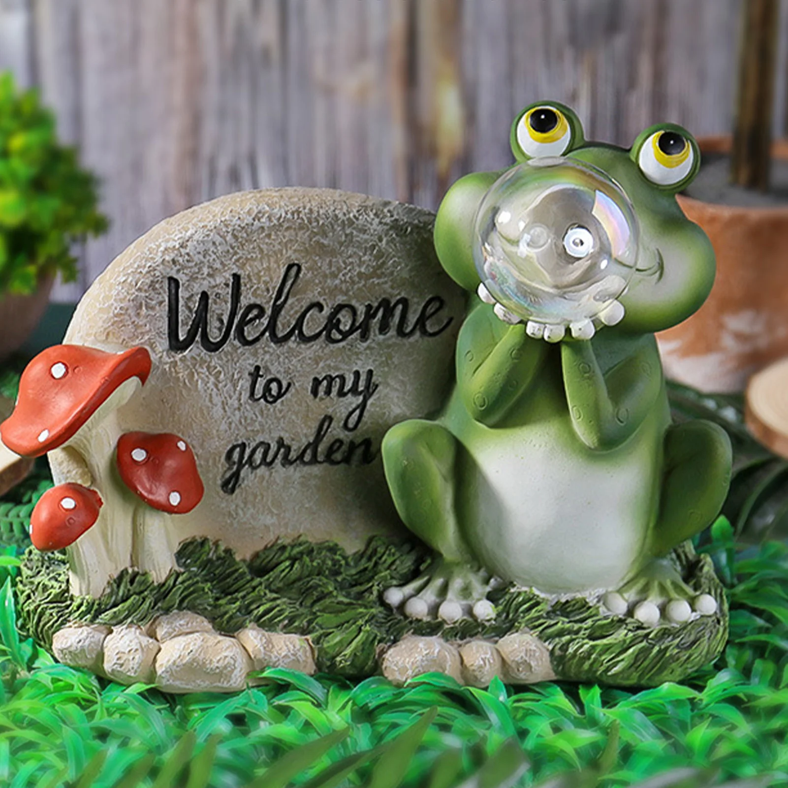 

Frog Solar Ornament Resin Frog Bubbles Garden Figurines Solar Light Frogs Blow Bubbles Statues For Patio Yard Lawn Garden