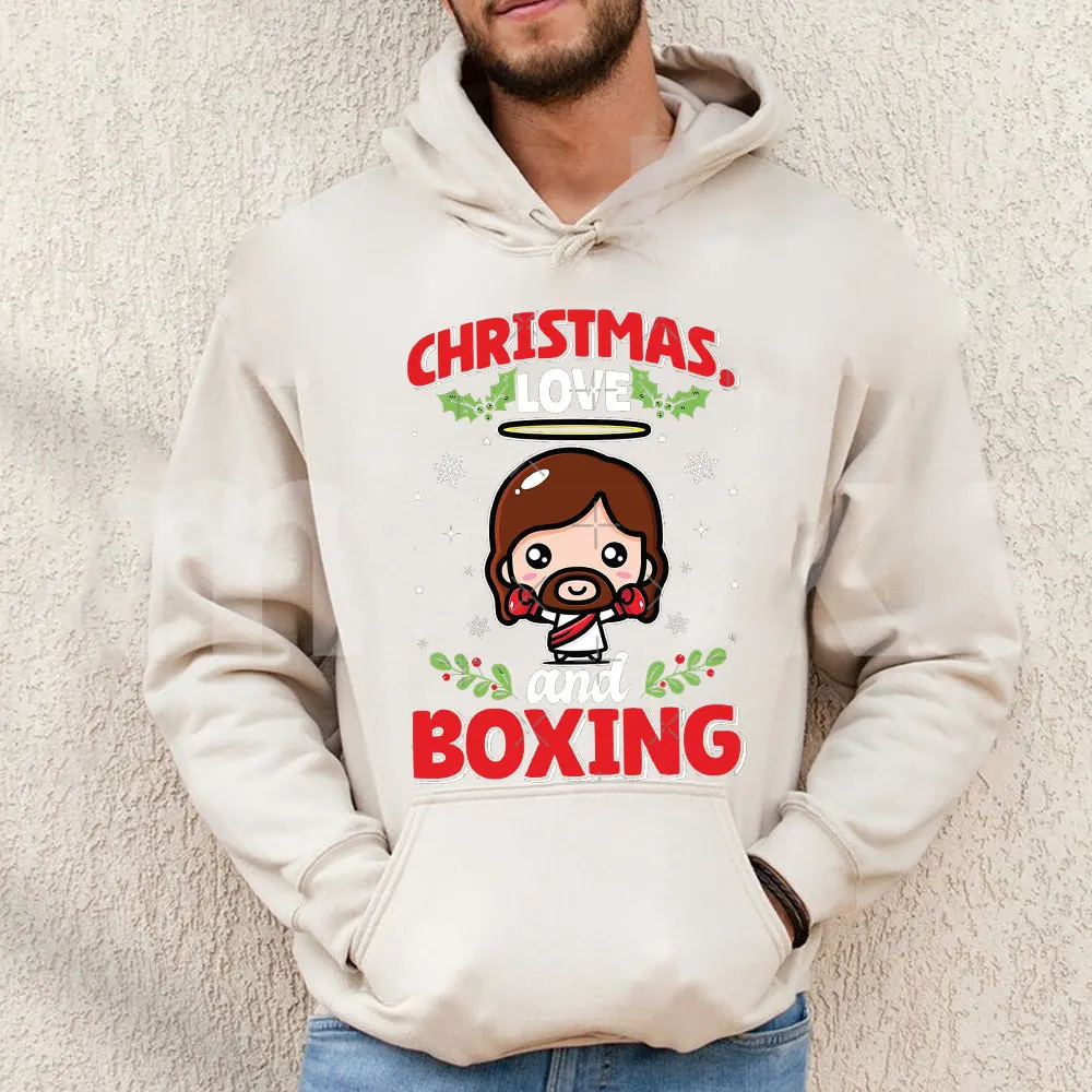 Рождественская рубашка CHRISIMAS LOVE and BOXING толстовка с капюшоном для мужчин забавным