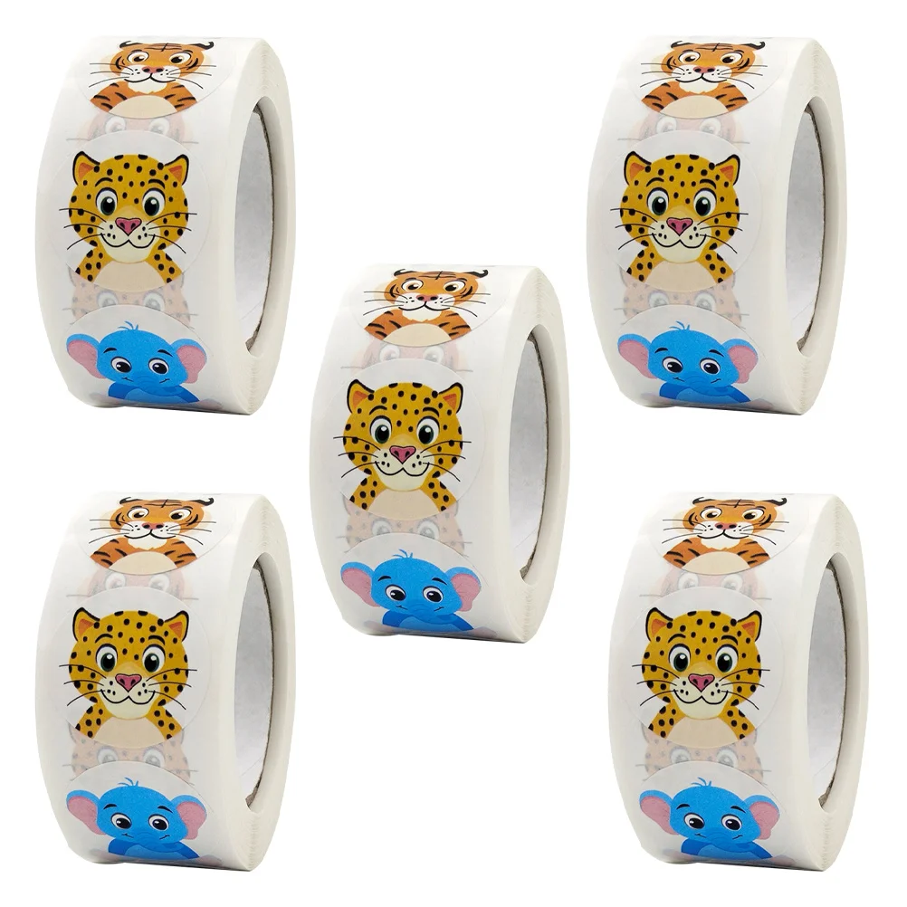 

5 Rolls of Cartoon Sticker Rolls Multi-function Animal Stickers Decorative Teacher Stickers