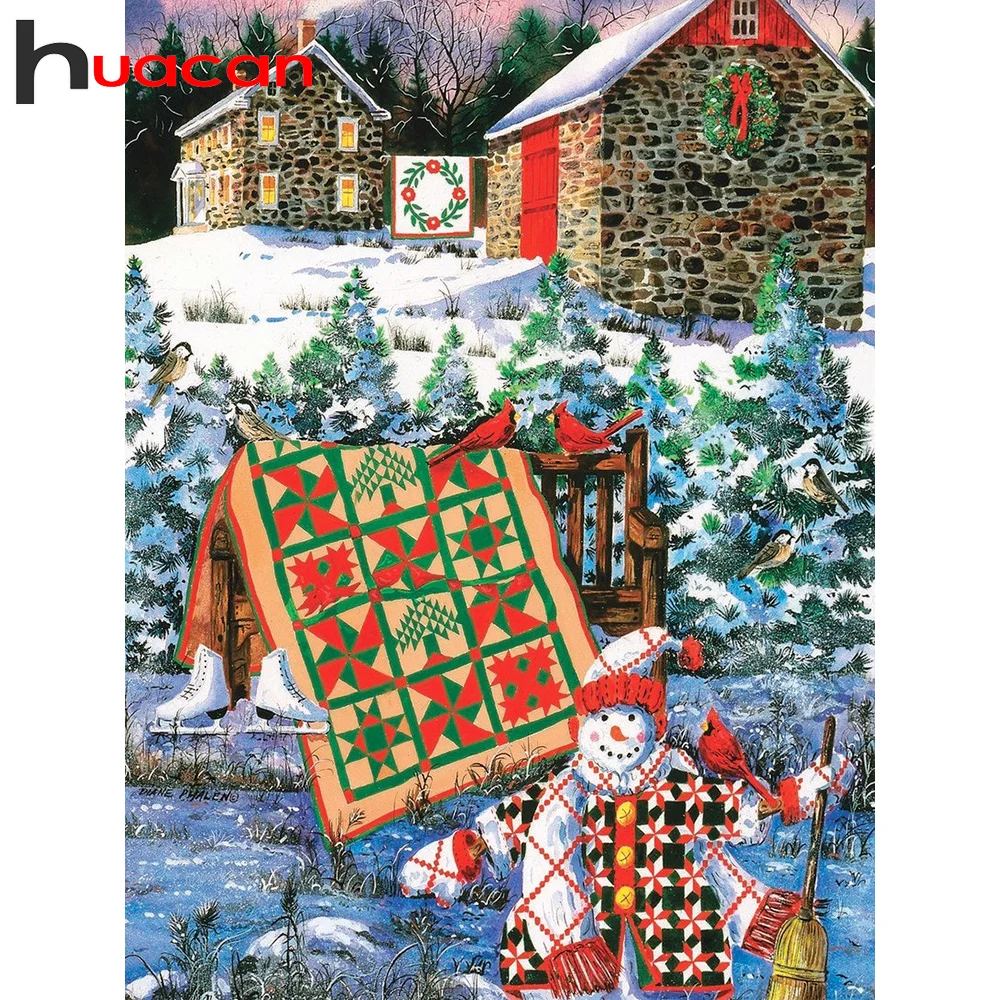 

Huacan Diamond Mosaic 5D Snowman Painting House Winter Cross Embroidery Kit Landscape Personalized Gift Christmas Decoration
