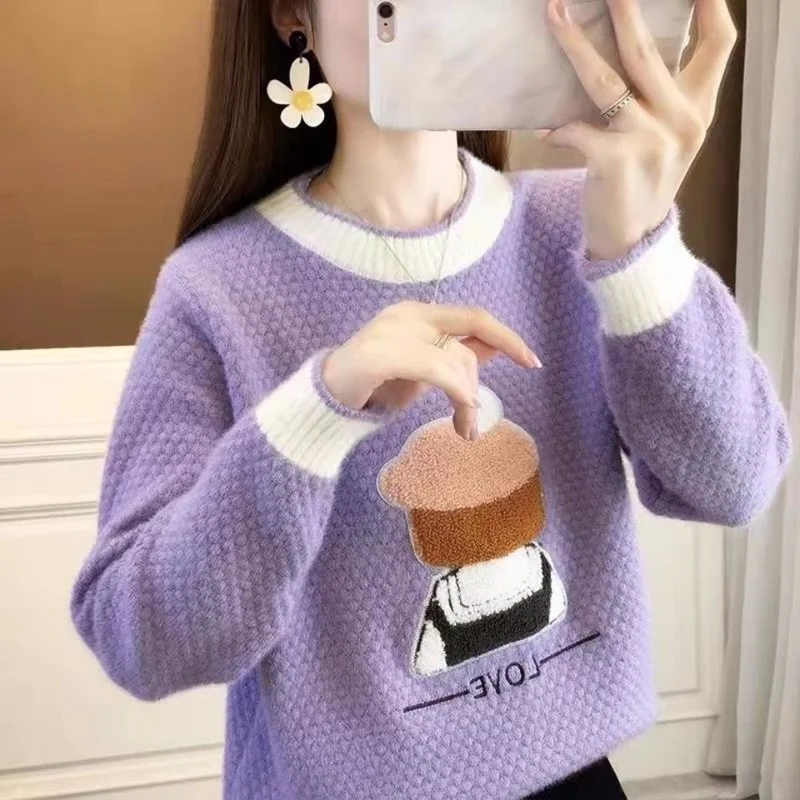 

Pullovers sweater Autumn and winter age -reducing versatile new foreign water mink velvet sweater long sleeve o neck sweater