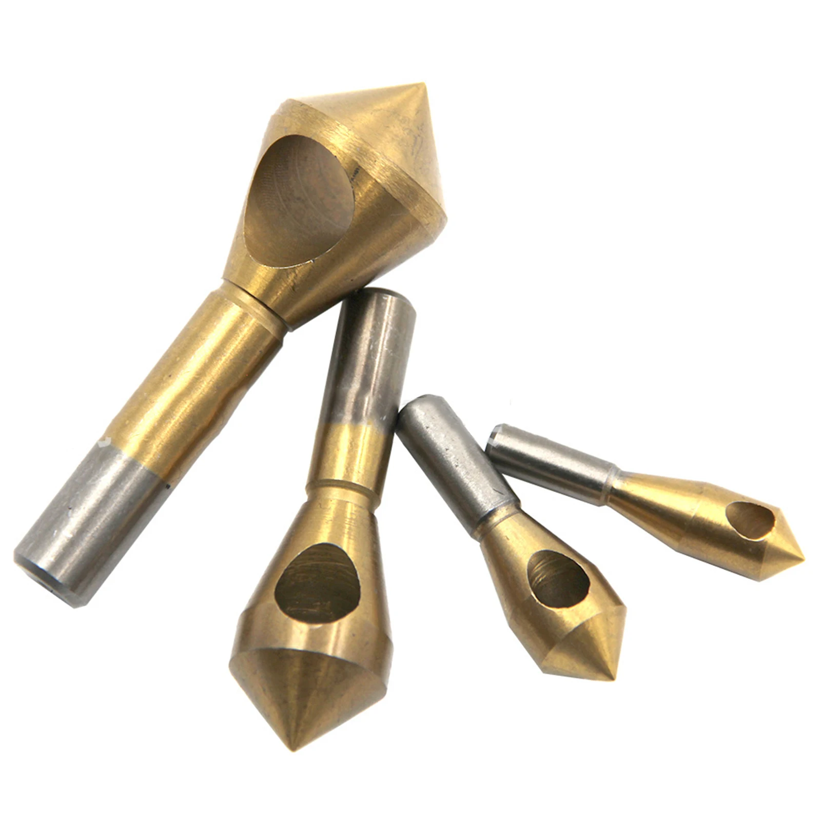

4pc HSS Titanium Plated Oblique Hole Chamfer Internal Chip Removal Chamfer Deburring Spot facer Tool Set