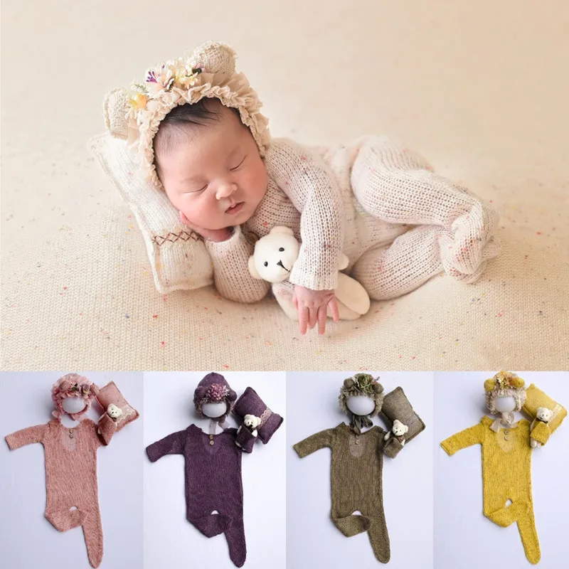 Newborn Photography Props  Newborn  Boy Girl Romper Hat Baby Romper Bodysuits Outfit  Photography  Props Clothing