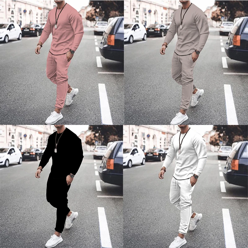 

Костюм спортивный мужской однотонный из рубашки с длинным рукавом и брюк