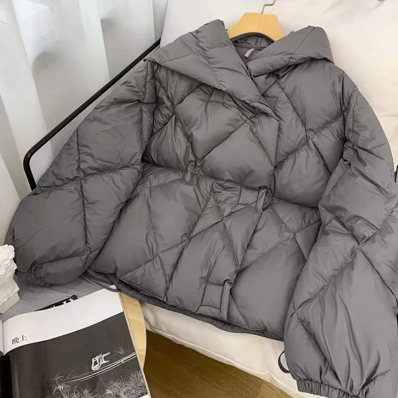 New Korean Fashion Winter Women 90% Down Jacket Hooded Parka Down Coats Solid Color Short Puffer Coat Ladies Casual Warm Outwear