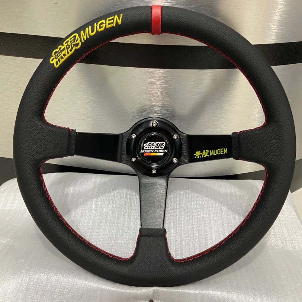 Racing Deep Dish Real Leather Steering Wheel Volante For Vw Honda Civic Fit S2000