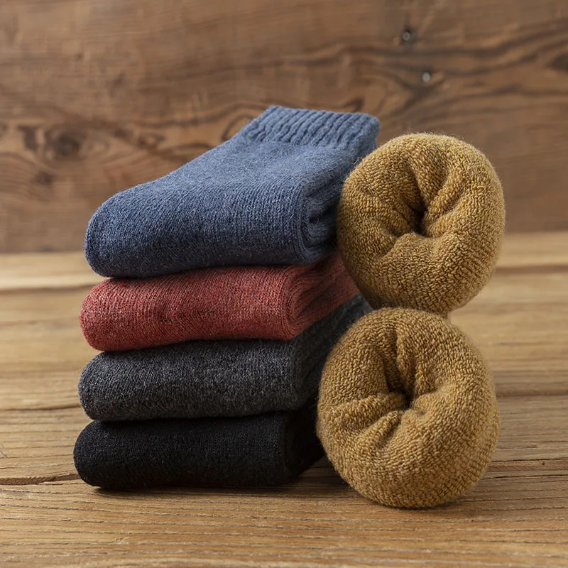 Winter Women's Merino Wool Socks Thick Warm Harajuku Retro Solid Color Casual Cashmere Socks 5 Pair