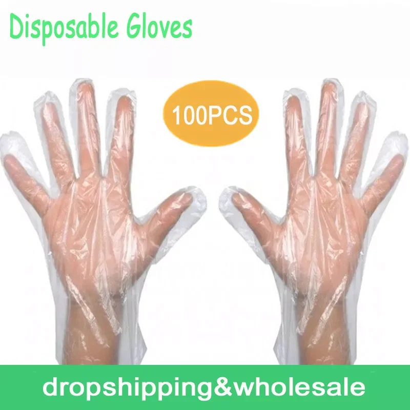 

100 x/bag Disposable Gloves Latex and Powder Free Clear PE Catering Food Cleaning Disposable Gloves Plastic guantes desechables