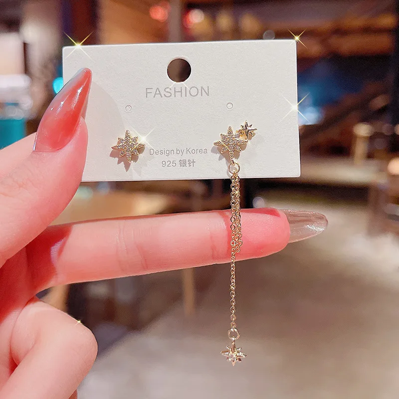 

2021 New S925 Silvers Asymmetric Star Drop Earrings Long Tassel Simple Fashion Jewellery for Women Earrings Metal Wholesale