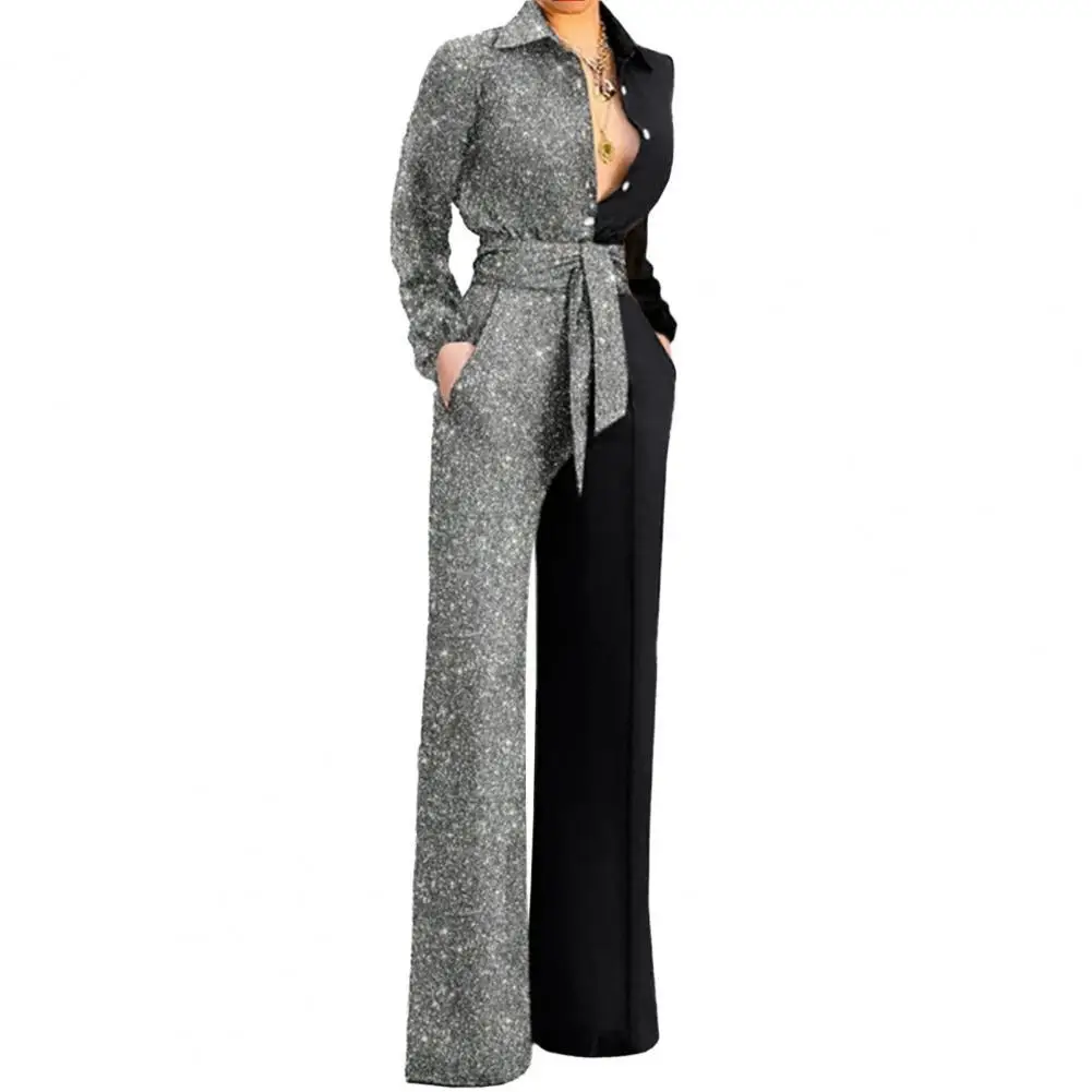 

Straight Popular Shining Patchwork Color Lady Work Jumpsuit One-piece Casual Jumpsuit Fine Sewing Workwear