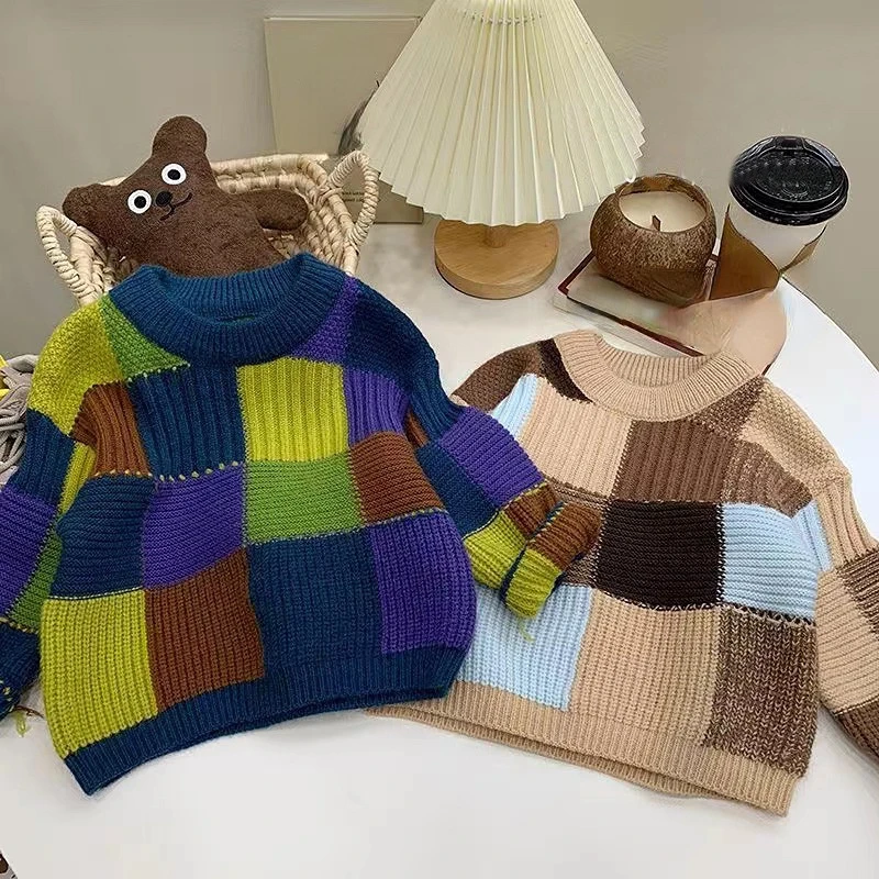 

Criscky 2022 Korean Style Baby Girls Boys Knitting Warm Thick Long Sleeve Autumn Winter Kids Plaid Baby Girls Boys Clothes