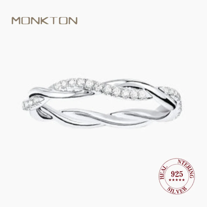 

Monkton 925 пробы серебряные обручальные кольца 14K позолоченные фианиты витая веревка Вечность кольцо для женщин ювелирные изделия