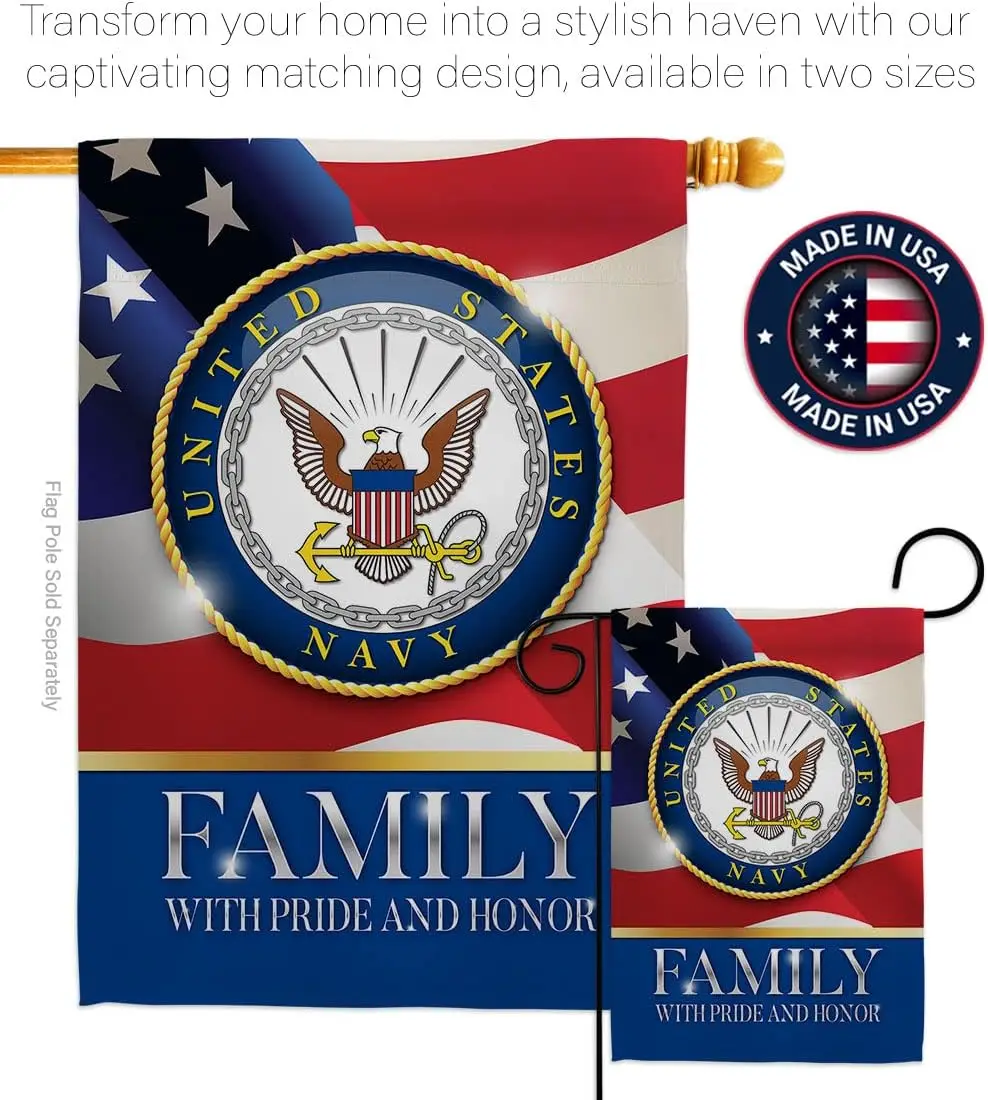 US Navy Family Garden Flag - Armed Forces USN Seabee United State American Military Veteran Retire Official House Decoration S