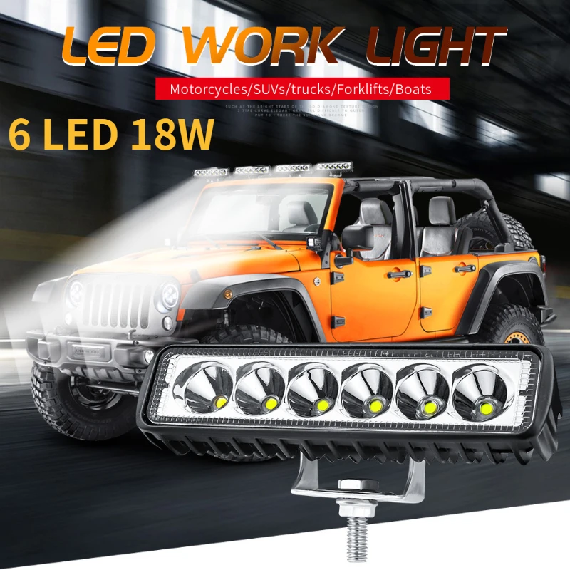 

18w 6 LED Car Work Light High Bright Aluminum Alloy Waterproof Auto Offroad SUV Truck Boat Headlights Driving LED Lights 12V