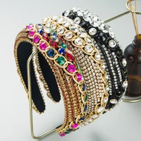 hair accessories for women colored diamond sponge headband wide brim baroque rhinestone retro luxury design chain headwear