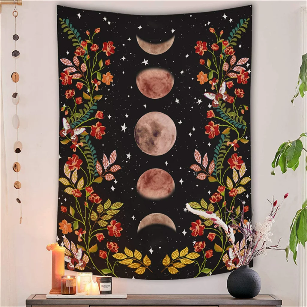 Ins Flower Moon Mushroom Bohemian Boho Gothic Tapestry Wall Hanging Blanket Custom Vintage Fabric Psychedelic Bedroom Livingroom