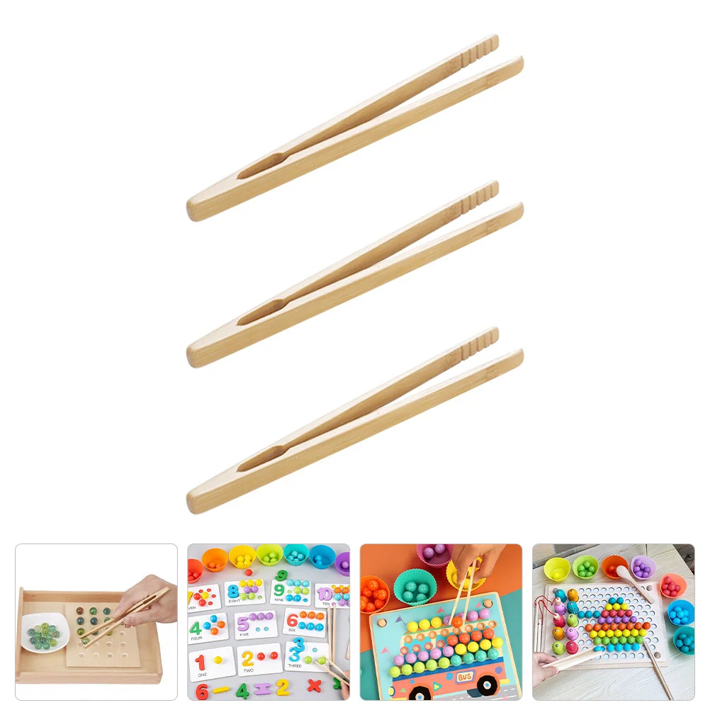 

3 Pcs Montessori Tweezers Toasters Kids Wood Gifts Models Playthings Teaching Aids Education Toys Parents-kids For Children