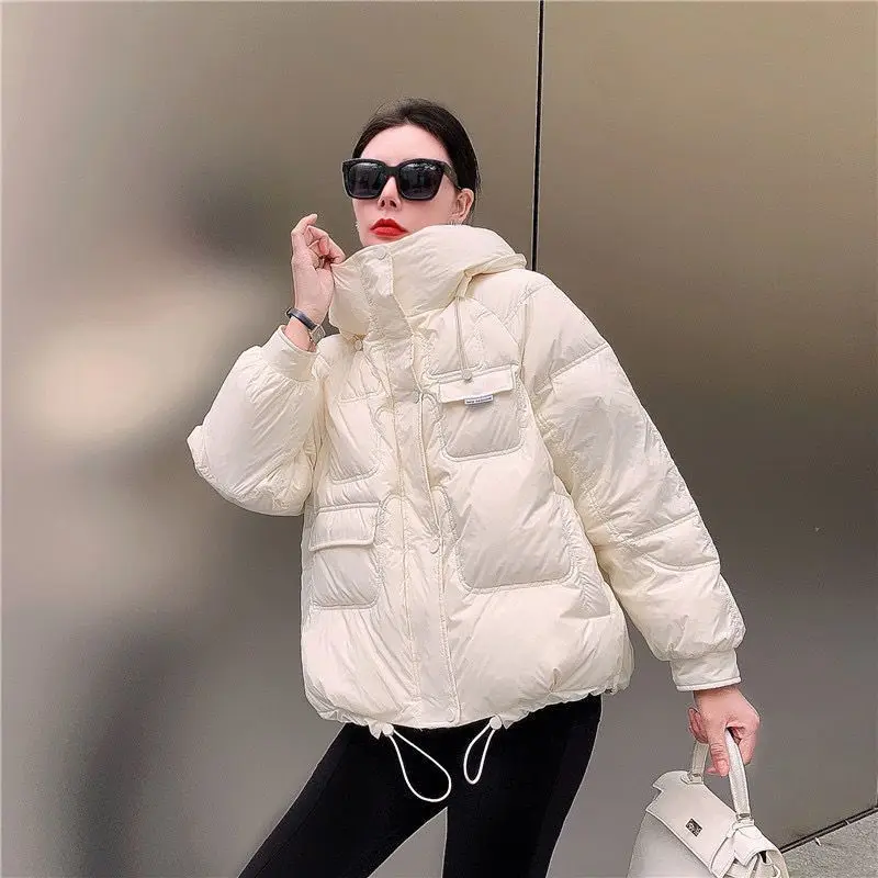 Women White Duck Down Jacket with Hood Autumn Winter Warm Outwear Casual Loose Outwear Thick Coat 2023 New Down Ladies M52
