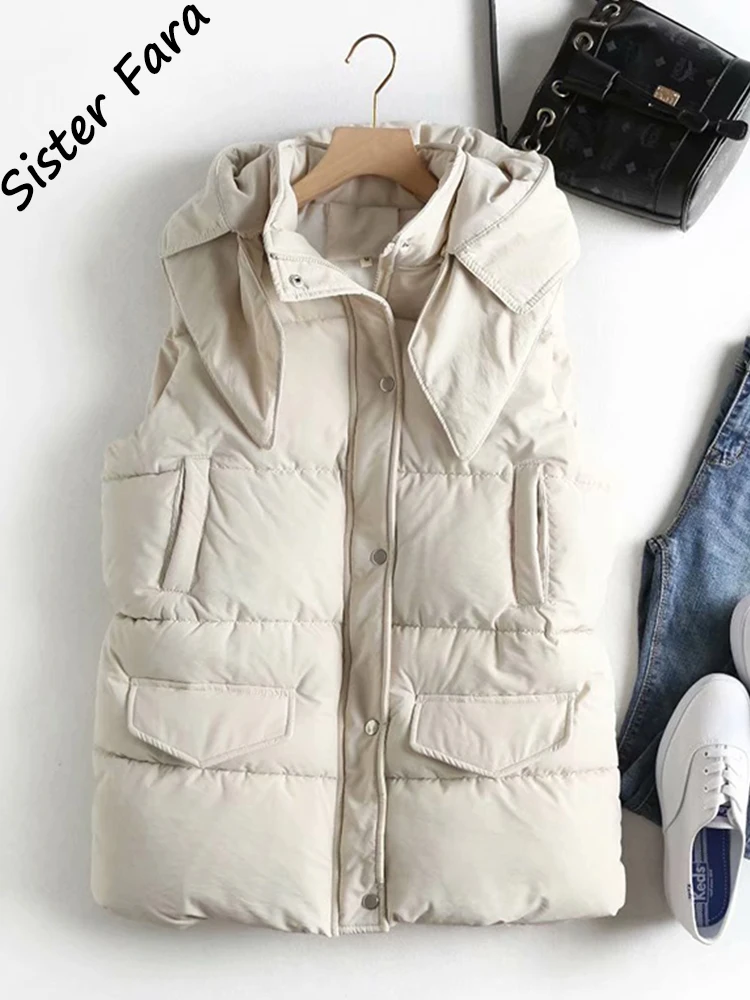 

Женский Повседневный однотонный жилет Sister Fara, хлопковый утепленный пуховик с капюшоном, зимние жилеты без рукавов для женщин